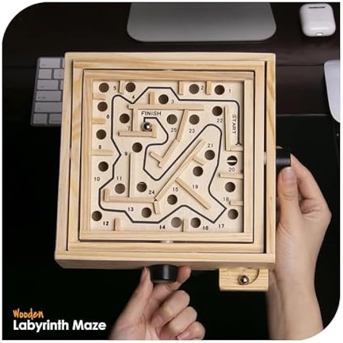 1-PIECE WOODEN LABYRINTH BOARD GAMES 3D MAZE PUZZLE HANDCRAFTED BOARD GAME (16X5X16CM) - Image 4